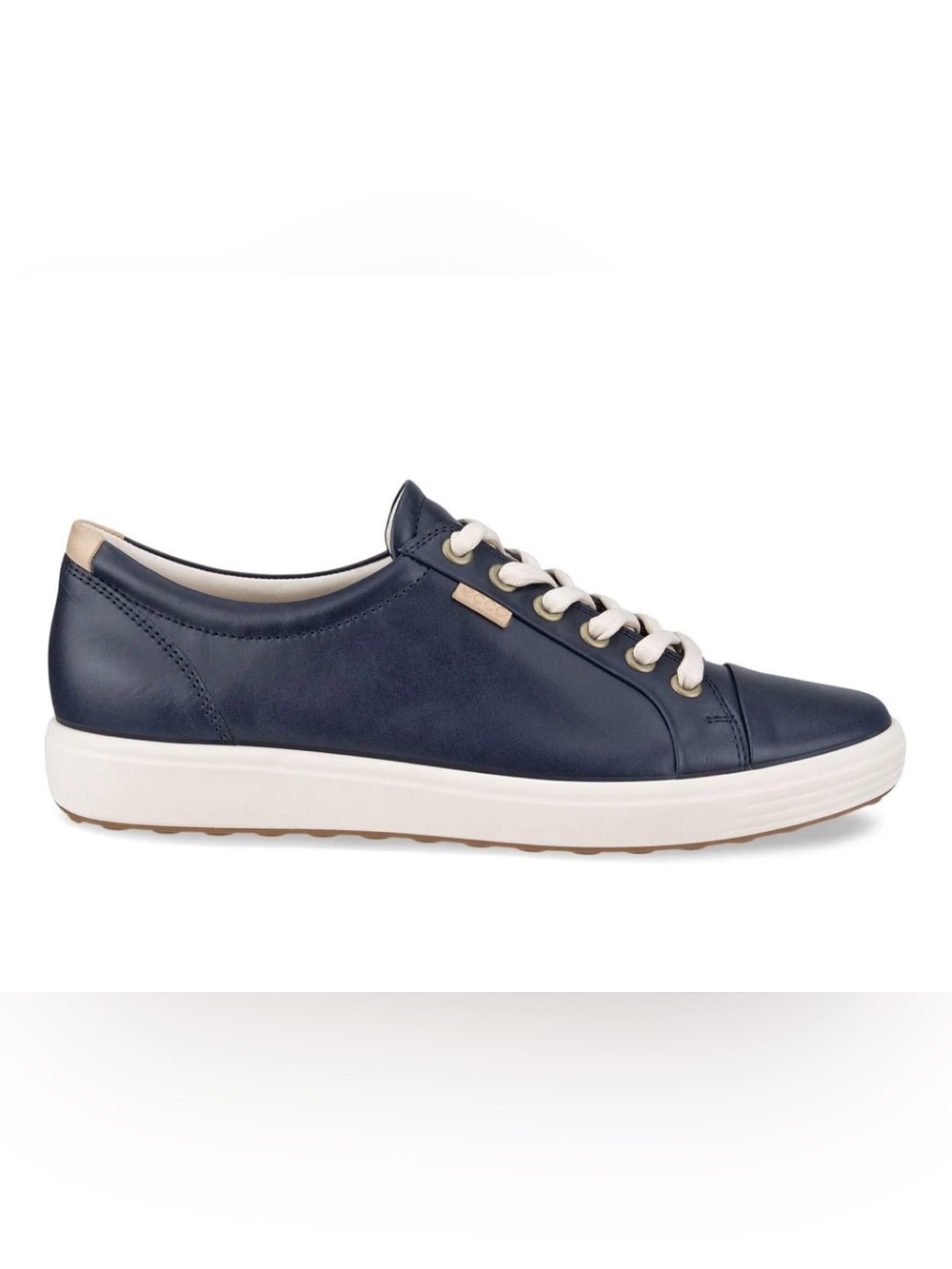 Ecco Women’s Soft 7 Navy Leather Low-Top Sneakers with Cream Laces - Picture 2 of 4